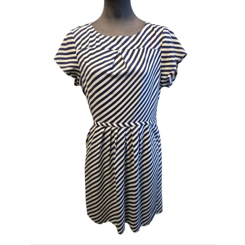 EC J.CREW NAVY BLUE & WHITE STRIPED DRESS W/POCKETS SZ.6